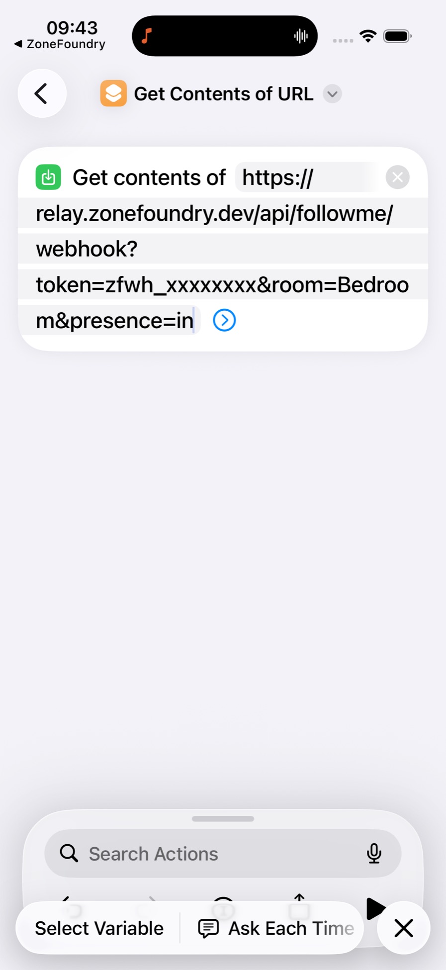 Get Contents of URL action with the Follow-Me webhook link pasted in