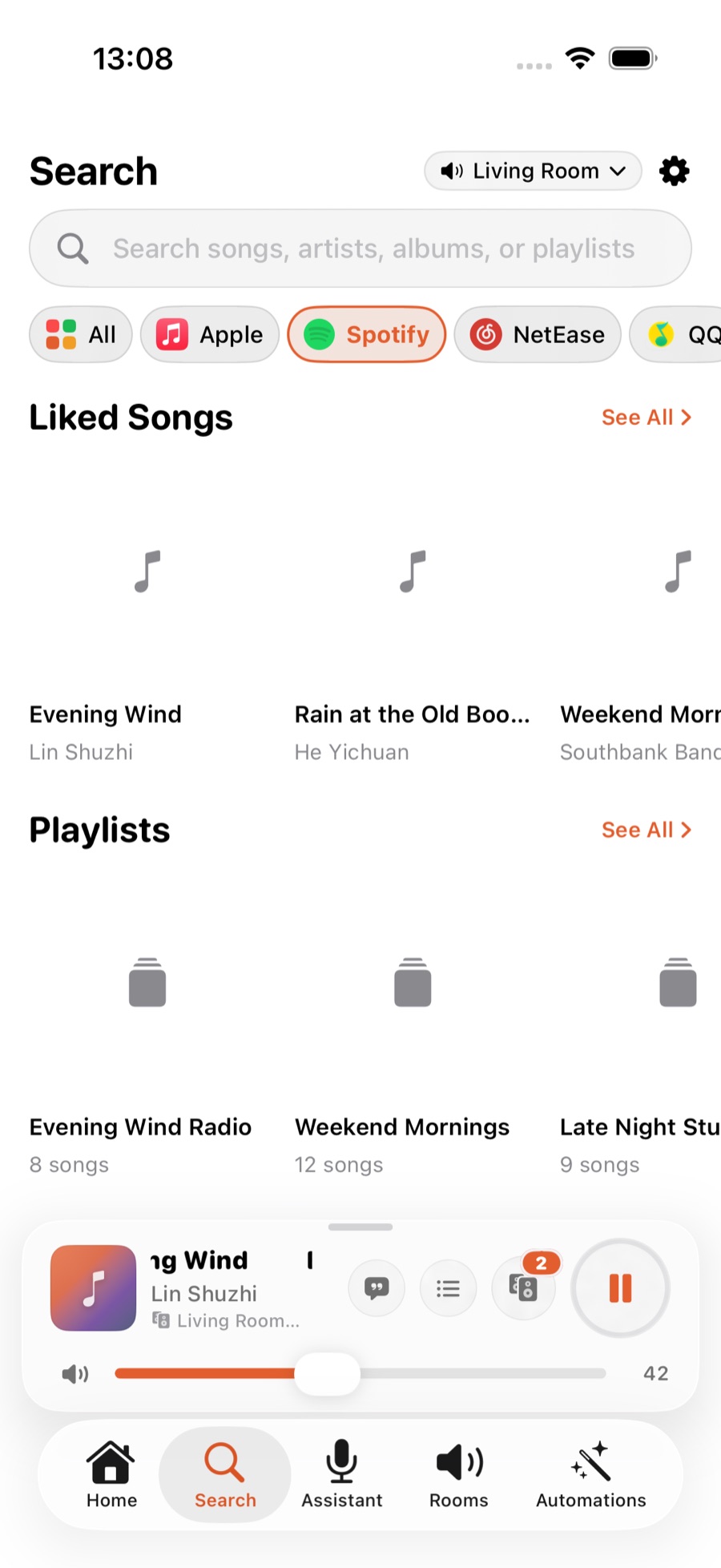 Inside a service library: Liked Songs, Playlists and more, scrolled horizontally