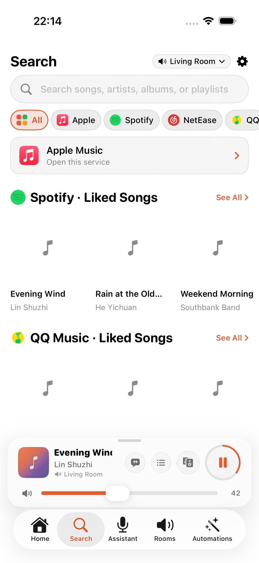 Search results grouped by connected service